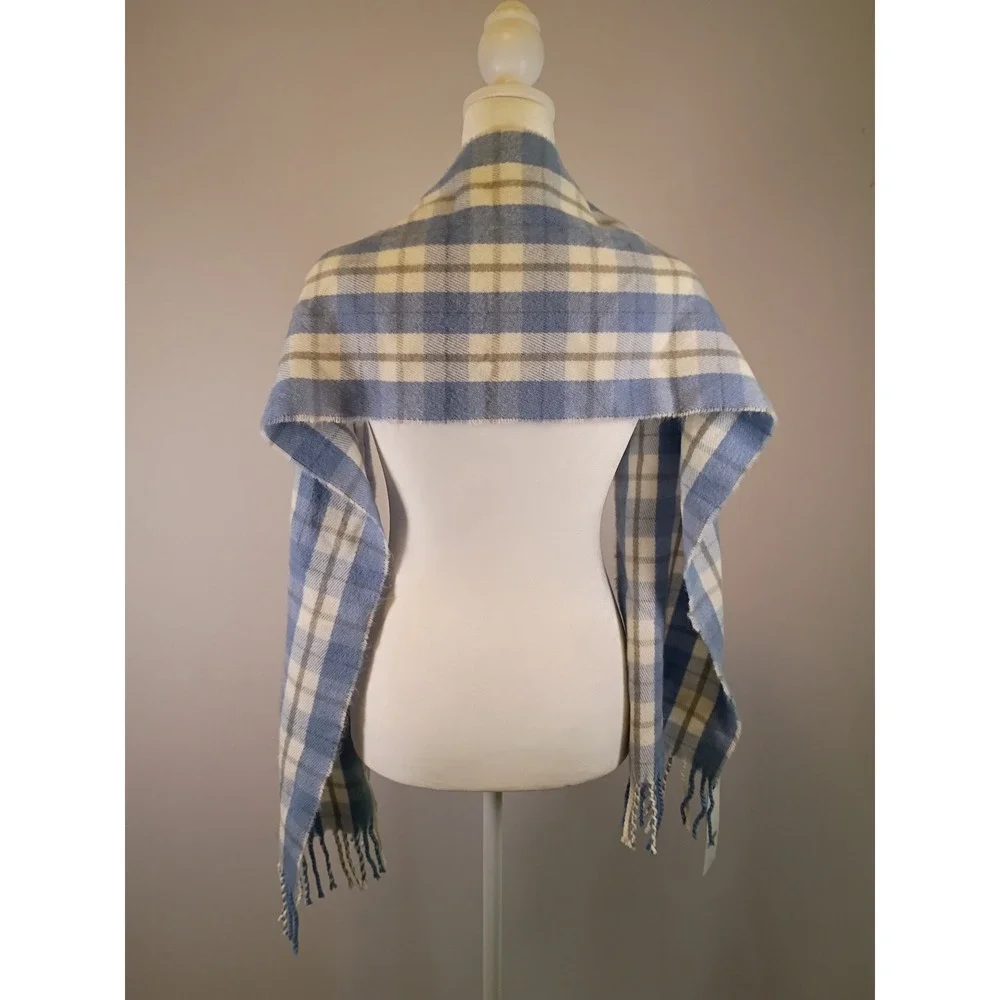 Cottagecore James Pringle Weavers Unisex OS Blue Plaid Fringe Scarf 2005408